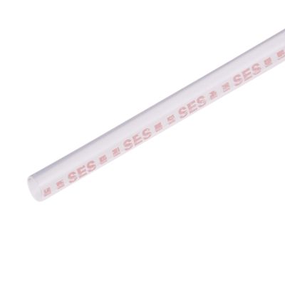 Clear and red shrink tube with SES branding, 4:1 shrink ratio, ideal for wire insulation and protection.