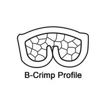 B-Crimp profile diagram for heavy-duty open barrel crimping tool, showcasing honeycomb pattern within tool outline.