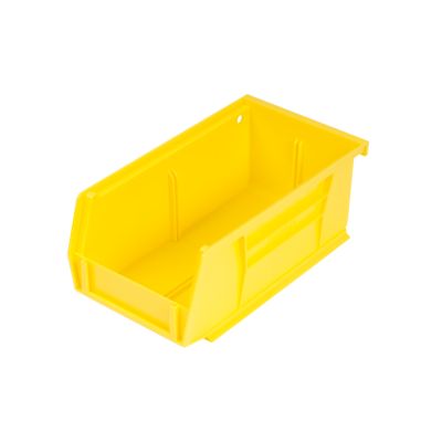 Bright yellow hook-on bin for storage, featuring durable construction and versatile design for efficient organization.