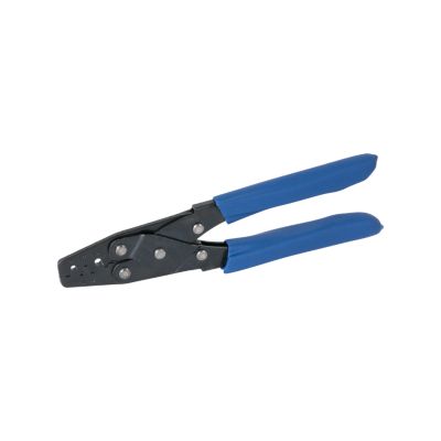 Crimp tool with blue handles, designed for Aptiv T-18, Metri-Pack, and Weather-Pack terminals and seals.