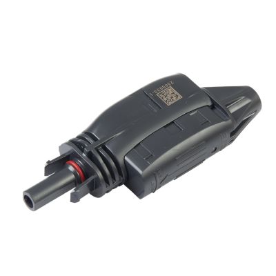 Black TE Solarlok 2.0 IDC Plug Connector with streamlined design showcasing durable construction for solar energy systems.