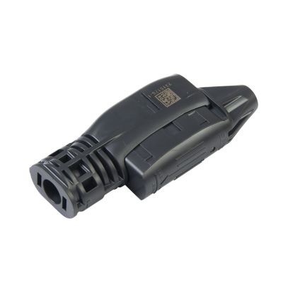 Black TE Solarlok 2.0 IDC Plug Connector with streamlined design showcasing durable construction for solar energy systems.