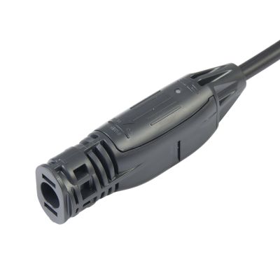 Black TE Solarlok 2.0 IDC Plug Connector with sleek, robust design, featuring prominent ridges and secure locking mechanism.
