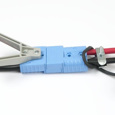 Blue Anderson SB Connector Housing with cables, showcasing sturdy 50 Amp design and durable construction.