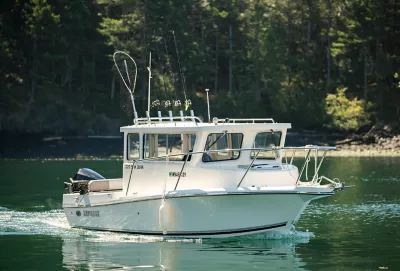 cabin boat on a lake