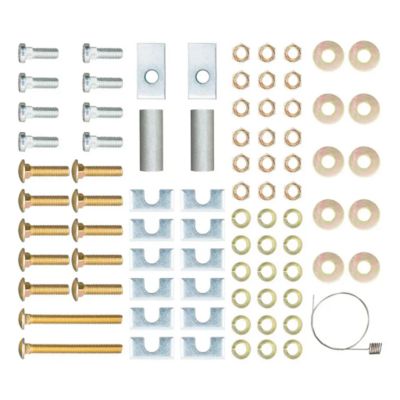 Universal 5th Wheel Hardware Kit with bolts, brackets, and washers neatly displayed for truck installation.