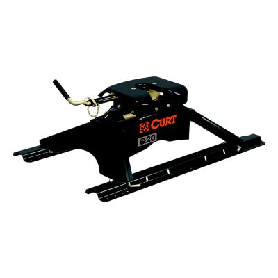 CURT 16131 Q20 5th Wheel Hitch with base rails for heavy-duty towing, featuring reliable construction and design.