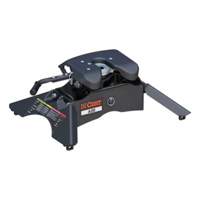 CURT A20 5th wheel hitch with handle and lock, featuring robust design for towing.