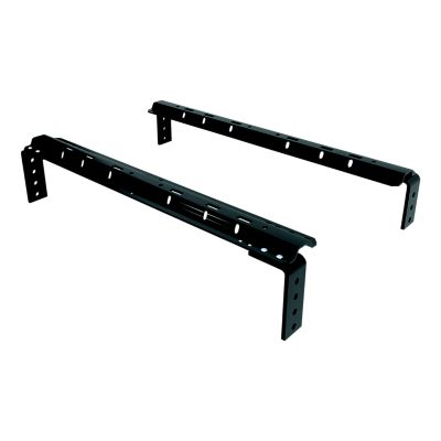 Black CURT 5th wheel hitch rails and brackets for towing, featuring industry-standard design and high-strength construction.