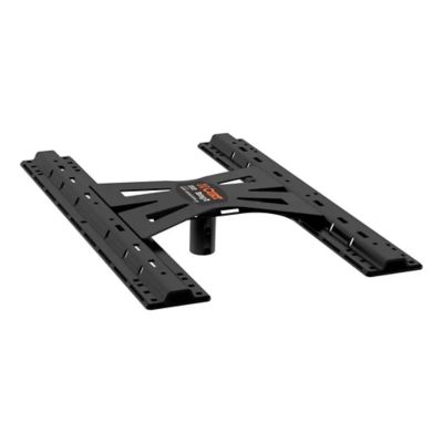 Gooseneck to fifth wheel adapter by CURT, featuring double lock EZr hitches and standard base rails, 20,000 lbs capacity.