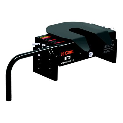 CURT E16 5th Wheel Hitch Head, showcasing durable black design, compatible with legs or roller, 16000 lbs capacity.