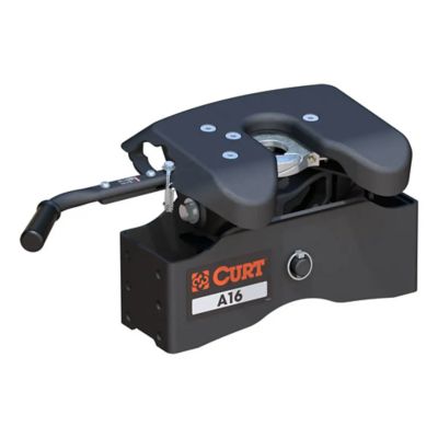 CURT A16 5th Wheel Hitch Head in black, designed for heavy-duty towing, showcasing durable construction and sleek design.