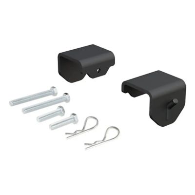 Weight distribution hitch clamp-on brackets with bolts and pins for securing a reliable towing setup.