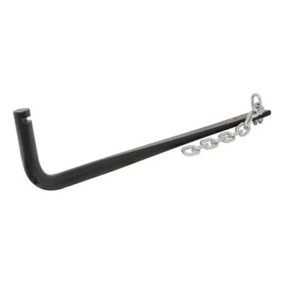 Round weight distribution hitch spring bar with chain for towing stability.