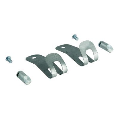 Replacement round bar weight distribution hitch retainers set with clips and screws on a white background.