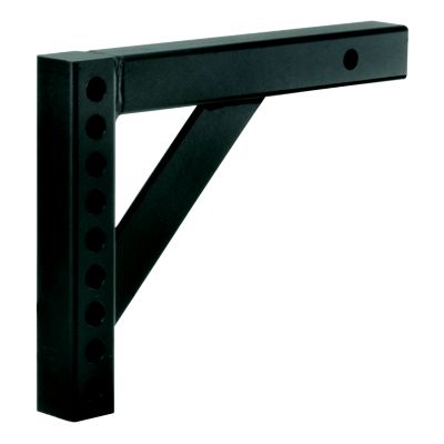 Replacement hitch shank with holes for adjustable weight distribution, featuring black metal construction and sleek design.