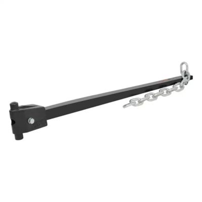 CURT 17336 weight distribution spring bar with durable trunnion design and attached chain for towing stability.