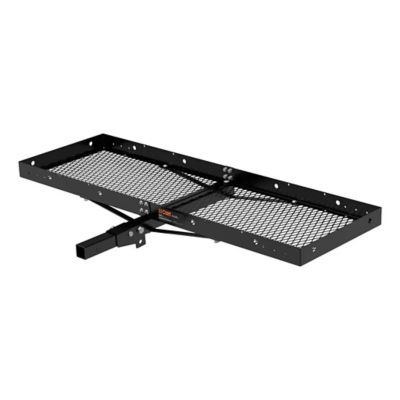Black steel CURT 18109 tray hitch cargo carrier with folding shank, featuring a durable mesh design for enhanced utility.