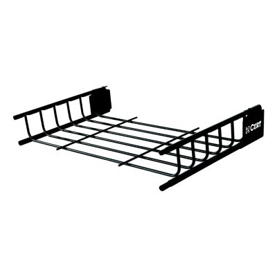Roof rack extension for CURT 0 rooftop cargo carrier, featuring durable steel construction and sleek black finish.
