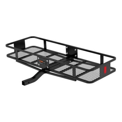 Black steel hitch cargo carrier with basket design and fixed shank, ideal for vehicle storage solutions.
