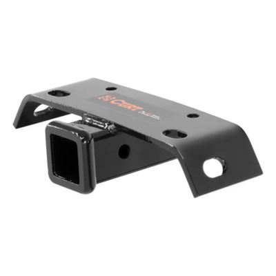 Black CURT step bumper hitch receiver with a square opening and mounting holes, designed for secure towing.