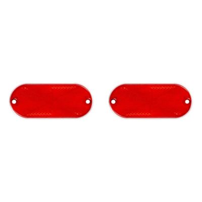 Red replacement reflectors for aluminum cargo carrier, two-pack, oval shape with mounting holes, CURT 19234 model.