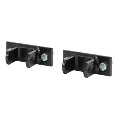 Adjustable bolt-on tow bar bumper brackets, black, showing durable construction and bolt details, 2-pack set.