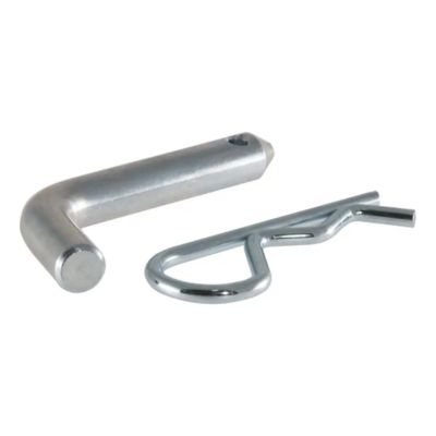 Trailer hitch pin and clip for 1-1/4-inch receiver, shown in metallic silver, featuring a durable and secure design.