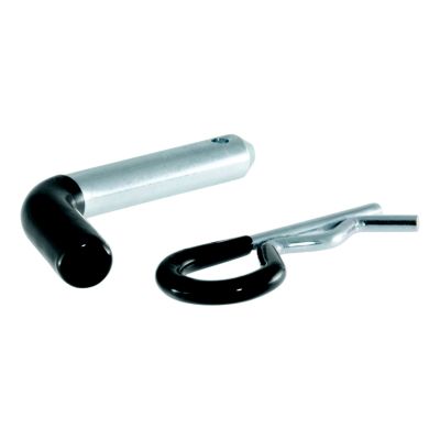 Trailer hitch pin and clip with vinyl-coated grip, designed for 1-1/4-inch receivers, showcasing durability and practicality.