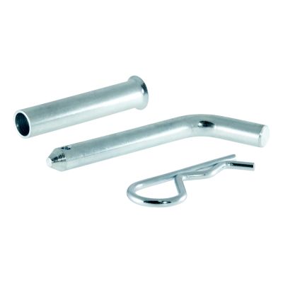 Trailer hitch pin and clip set with adapter for 1-1/4 or 2-inch receiver, featuring durable metal construction.