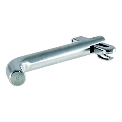 Swivel trailer hitch pin with a sleek metal finish, designed to fit a 1-1/4 inch receiver for secure trailer attachment.