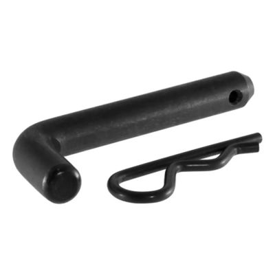 Black trailer hitch pin and clip for 2-inch receivers, showcasing a secure locking design for towing applications.