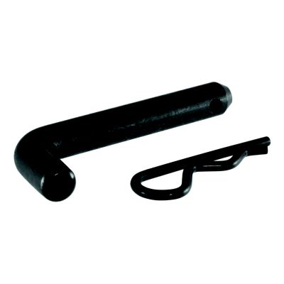 Black trailer hitch pin and clip for 2-inch receiver, shown in a set with a durable finish.