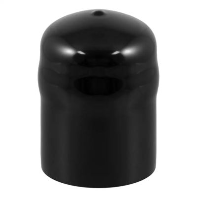 Black rubber trailer hitch ball cover, smooth finish, designed to protect hitch ball from dirt and moisture.