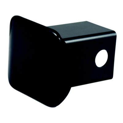 Black plastic trailer hitch cover designed for 2-inch receivers; sleek, durable, and easy to install accessory.