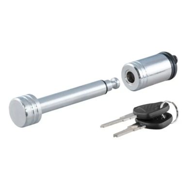 Trailer hitch lock with keys, featuring a durable metal pin and lock mechanism for secure towing.
