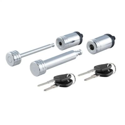 Trailer lock set with multiple silver components and keys for securing a receiver and coupler latch.