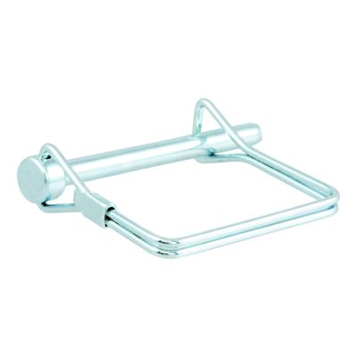 Steel trailer coupler pin with a shiny finish, featuring a square handle, ideal for securing trailer connections.