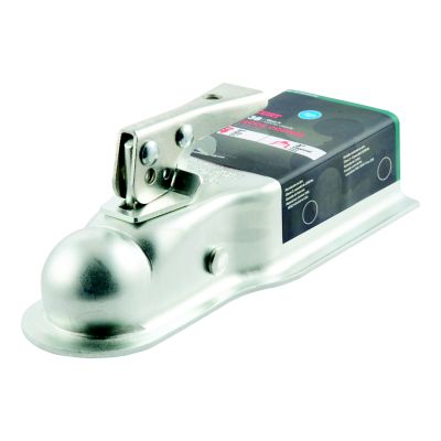 Straight tongue trailer coupler for hitch ball, silver finish, designed for 3-inch channel, with 3,500 lbs capacity.