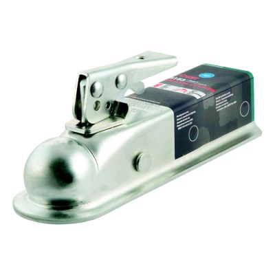 Straight tongue trailer coupler for 2-inch channel and hitch ball, rated at 3,500 lbs, showing latch mechanism.