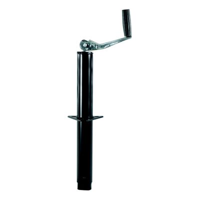 Black A-frame trailer jack with handle, designed for 3,000 lbs support capacity and vertical travel.