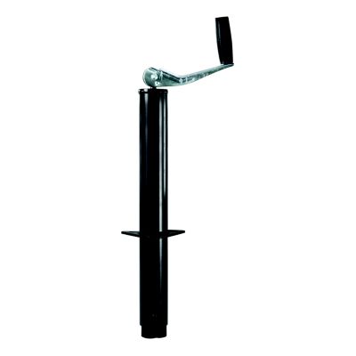Black CURT A-frame trailer jack with ergonomic handle, designed for 2,000 lb support, featuring vertical travel.