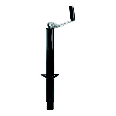 Black A-frame trailer jack by CURT, featuring a side wind handle for easy operation and robust support capacity.
