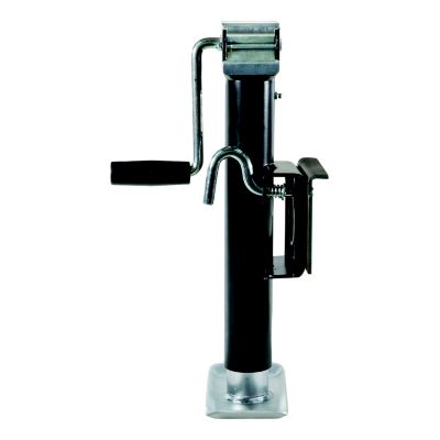 Weld-on bracket-style swivel trailer jack with crank handle and sturdy construction for 3,000 lbs support capacity.