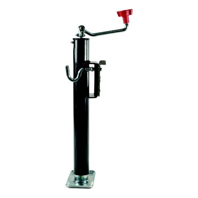 Weld-on bracket-style swivel trailer jack with a black finish and a red handle for easy lifting, supporting 3,000 lbs.