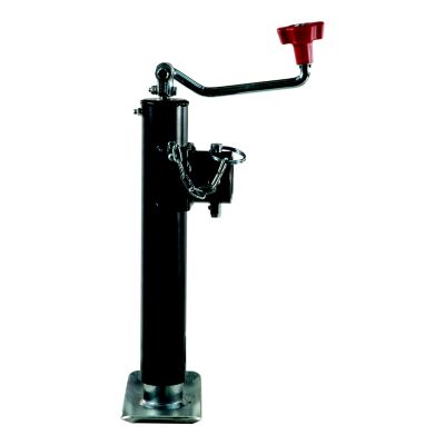 Weld-on pipe-mount swivel trailer jack with red handle, support capacity of 3,000 lbs, ideal for heavy-duty towing needs.