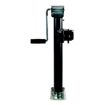 Weld-on pipe-mount swivel trailer jack with crank handle, showcasing durable construction and support capacity.