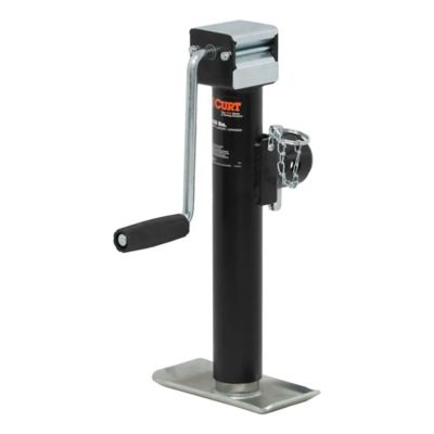 Weld-on pipe-mount swivel trailer jack with crank handle, showcasing robust design and durability for heavy-duty support.