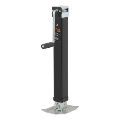 Heavy-duty trailer jack with crank handle, showcasing a robust design for welding directly onto trailers.