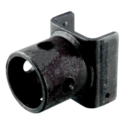 Replacement swivel jack female pipe mount in dark, durable metal with holes for secure attachment. Ideal for trailer stability.